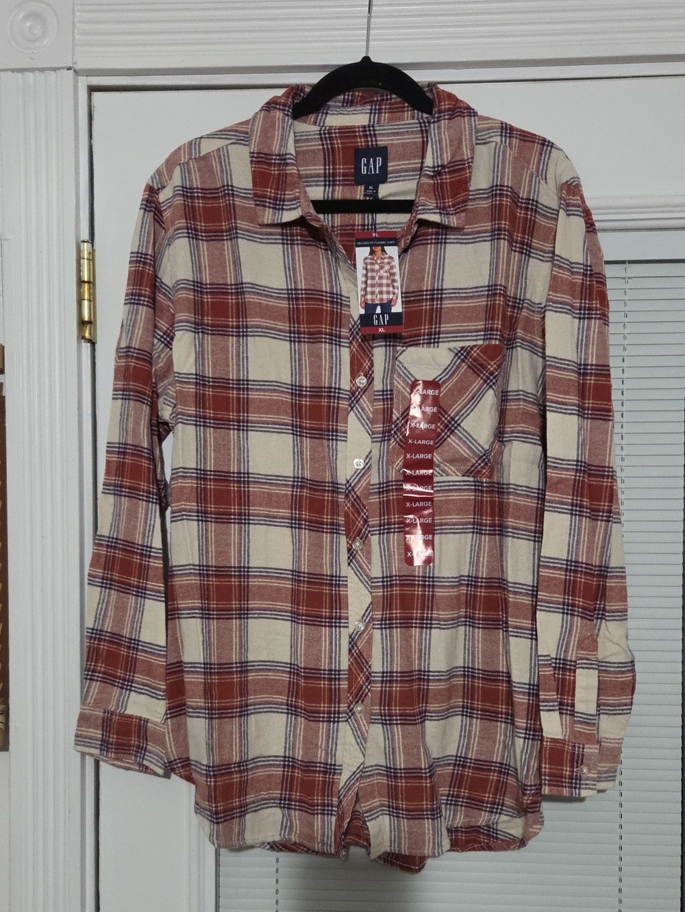GAP Men’s Cream and Red Plaid Button-Down Shirt